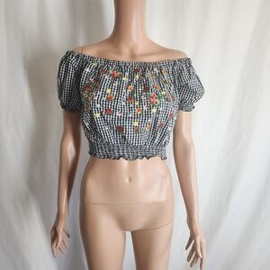 Liberty Love Black Gingham Floral Crop Top